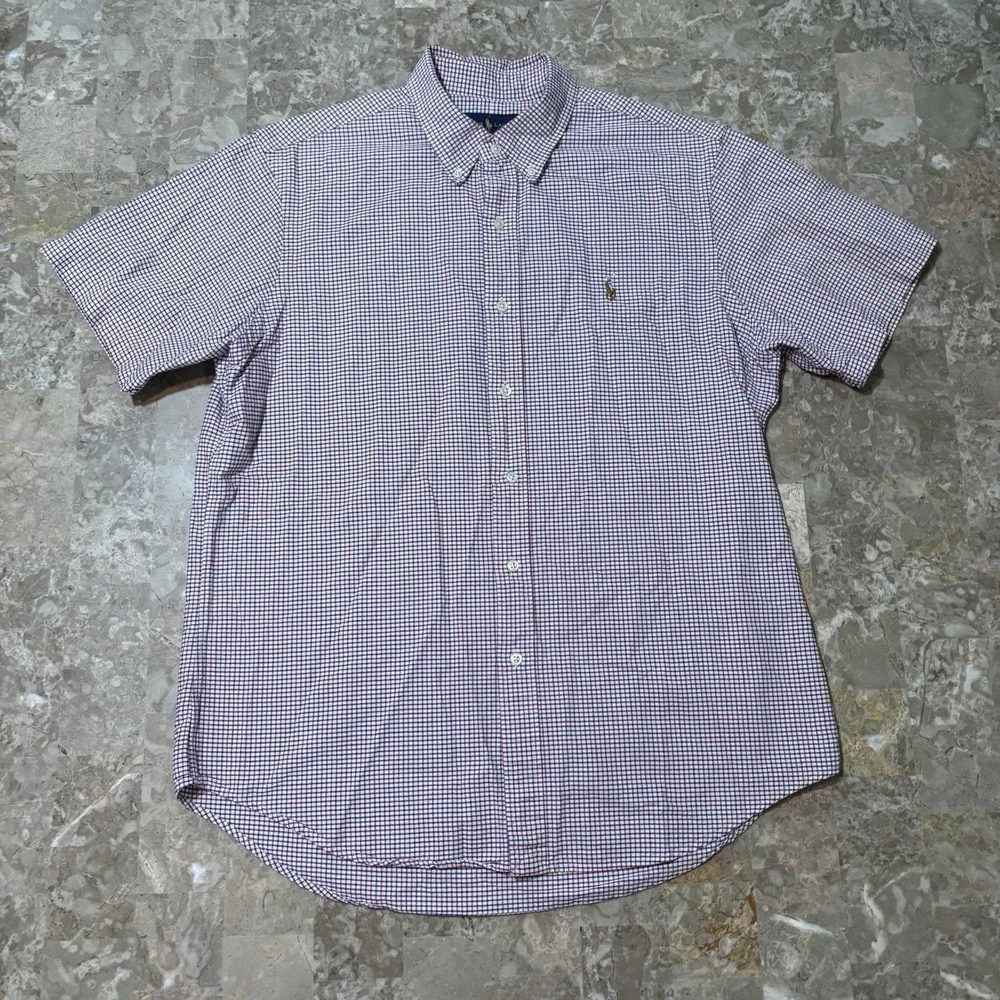 Polo Ralph Lauren Shirt Mens Large Windowpane Oxford Classic Short Sleeve OCBD